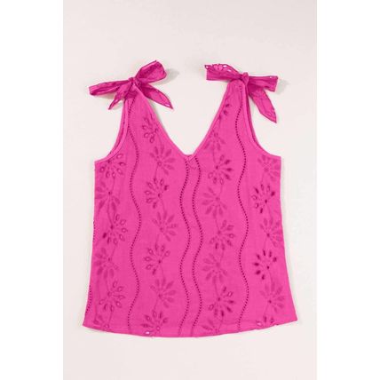 Rose Red Embroidery Patterned Knotted Straps V Neck Tank Top