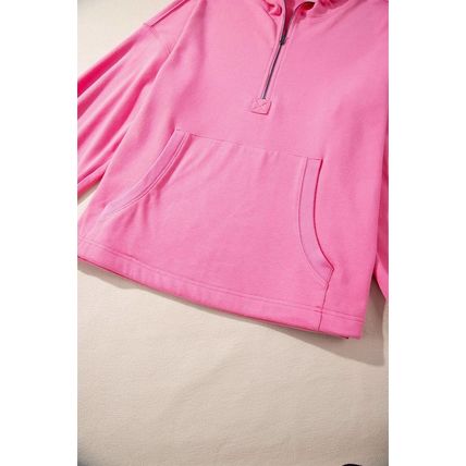 Bonbon Solid Kangaroo Pocket Half Zipper Oversized Hoodie