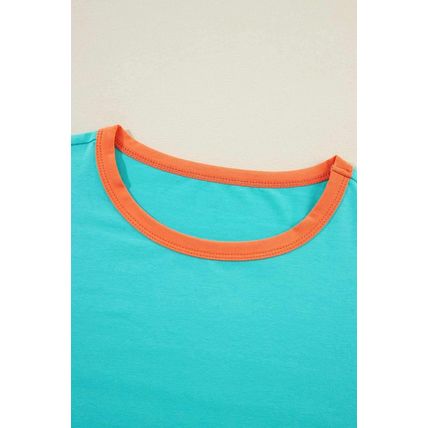Light Blue Colorblock Patchwork Long Sleeve Loose Top