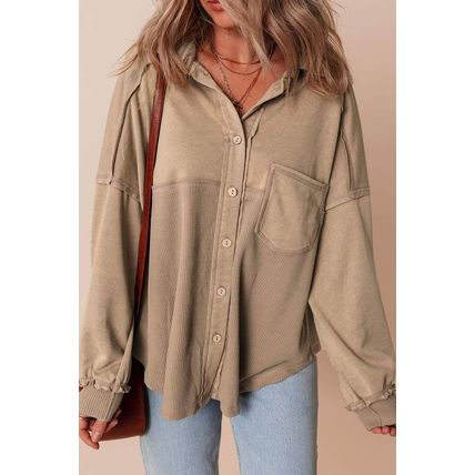 Goat Mineral Wash Textured Patchwork Loose Fit Shacket