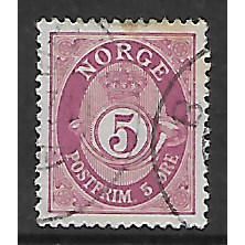 NORWAY 1893 POST HORN TYPE D 5 ORE PURPLE SG 529 FINE USED