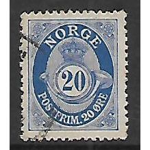 NORWAY 1893 POST HORN TYPE D 20 ORE BLUE SG 144 FINE USED#2