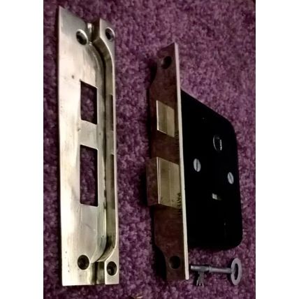 Old Rebated Mortice Lock 2 Lever Has 1 Working Key and Keeper (LEFT HANDED LOCK)