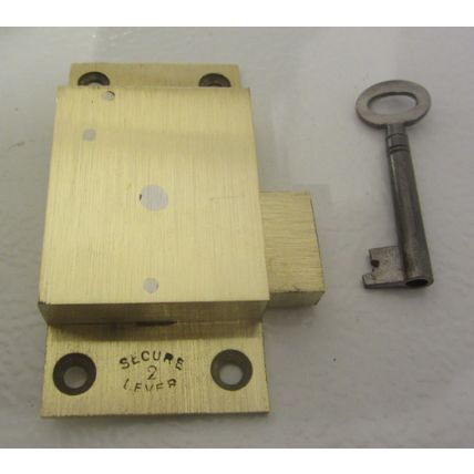 Antique Cabinet Cupboard Lock Solid Brass Has 1 working key 2 Levers 1920s era