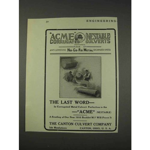1910 Canton Acme Nestable Corrugated Culverts Ad