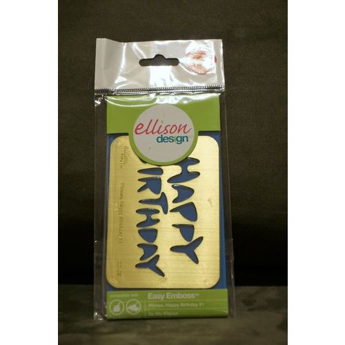 New Unopened ELLISON Easy Emboss Brass Stencil Happy Birthday