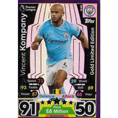 Topps Match Attax Extra 2017/18 Cards: Gold Ltd Ed. - Manchester City, Kompany
