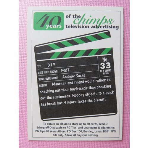 PG Tips 40 Years of The Chimps Giveaway Card No.33 DIY