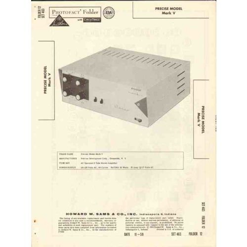 PRECISE model Mark V 8 tube stereo amplifier Sams Photofact manual