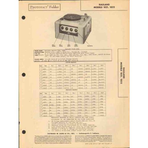 RAULAND models 1821 1822 8 tube amplifier phono Sams Photofact manual
