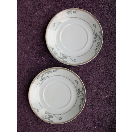 PAIR OF FINE PORCELAIN SAUCERS GREY VINE GILT TRIM **GC**