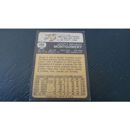 1973 Topps Card # 164 Monty Montgomery Very Good (3) Kansas City Royals