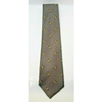 Men's Robert Talbott Silk Tie Gray / Black Lines / Brown Squares 57" (J12