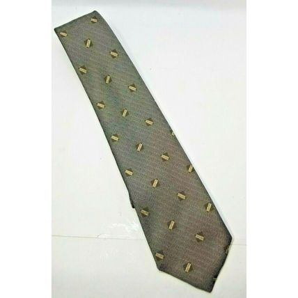 Men's Robert Talbott Silk Tie Gray / Black Lines / Brown Squares 57" (J12