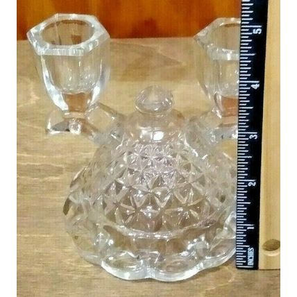Imperial Candle Holder Clear Crystal Double Cone Base Laced Edge 4.5"