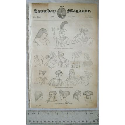 1838 The Saturday Magazine No. 377 wigs headdresses, music, carpenter, purveyor