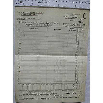1916 telephone bill Chambers & Chambers, Brighouse 130