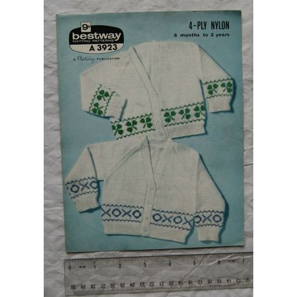 Vintage: Bestway A3923 clover & OXO cardigans, 6 months-3 years, 4 ply