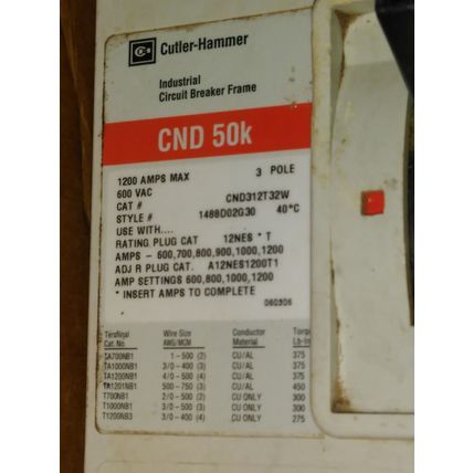 CHND312T32W, Cutler Hammer / Eaton / Westinghouse, Series C, type CHND, 3P, 3PH,