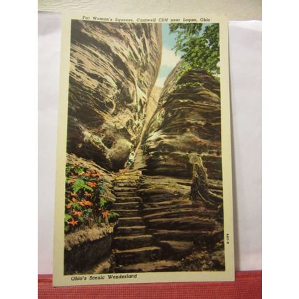 FAT WOMAN'S SQUEEZE, CANTWELL CLIFF, LOGAN, OHIO, USA unused postcard /