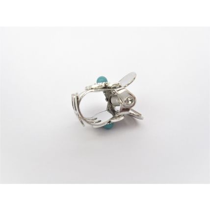 Tiny mini silver metal flower hair claw clip with turquoise stone