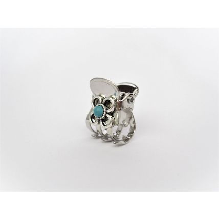 Tiny mini silver metal flower hair claw clip with turquoise stone