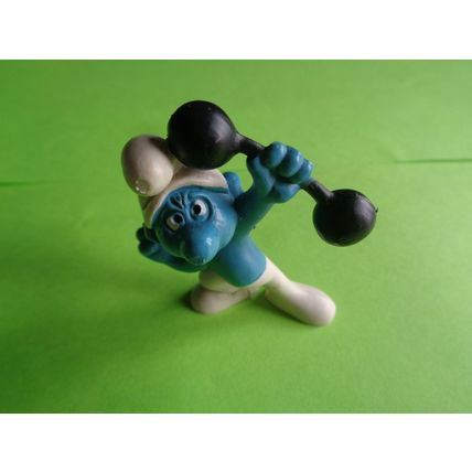 Weightlifter smurf with dumb bell and no top