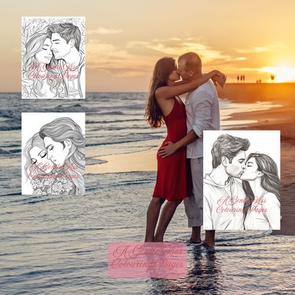 A Gentle Kiss Romantic Colouring PDF Digital Download Pages