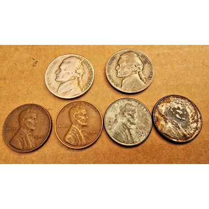 Lot of 9 Coins 2 Steel 1943 Pennies 3 Jefferson Nickels 1941-54 4 Wheat Pennies