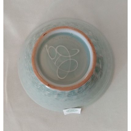 SIGNED HANDCRAFTED LIGHT GREEN CERAMIC TEXTURED ART POTTERY BOWL