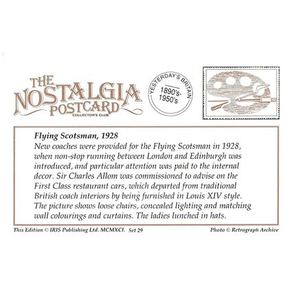 Railway Postcard LNER Flying Scotsman Inside Dining Car 1928 - Nostalgia