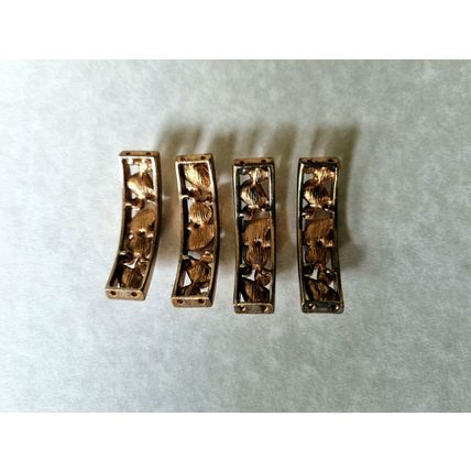 4 Vintage Bracelet Panels, Antique Style Gold Tone Metal, Glass Cabochons
