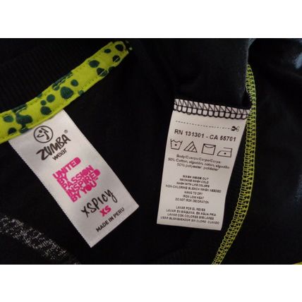 Zumba short sleeved V neck Tee Top Black multi XS UK 8