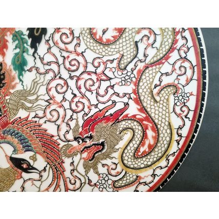 Chinese Silk Embroidered Roundel Picture, Handmade, 5 Claw Dragon, Phoenix