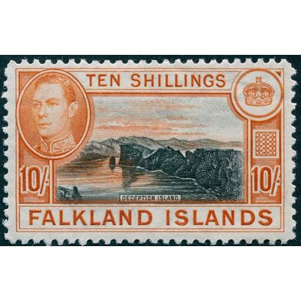 Falkland Islands 1942 10s black & orange SG162a unused