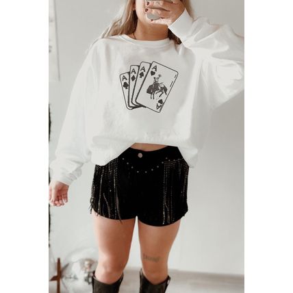 White Ace Card Cowboy Graphic Trendy Sweatshirt