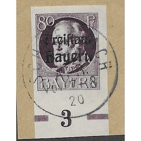 GER (BAVARIA) 1919 80pf 'KING LUDWIG (FREISTAAT) (IMPERFED FINE USED(EBID64-468)