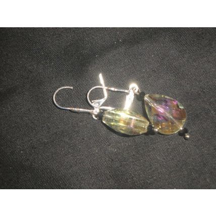 Exceptional 19x13x9.5mm pearcut fire polished hint of yellow glass earrings
