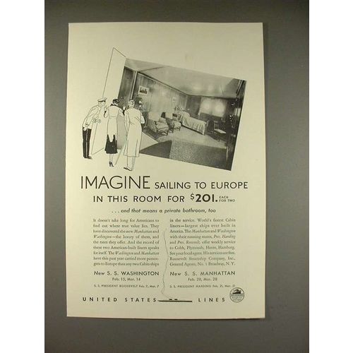 1934 United States Lines Cruise Ship Ad - Imagine!