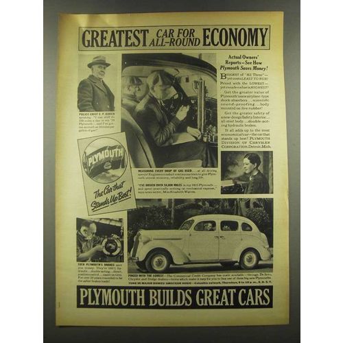 1937 Plymouth Cars Ad - Greatest For All-Round Economy