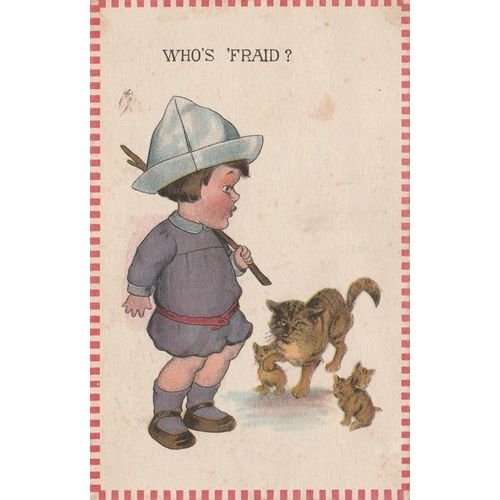 Artist Drawn Child Holding A Stick Who's 'Fraid Postcard (CH506)