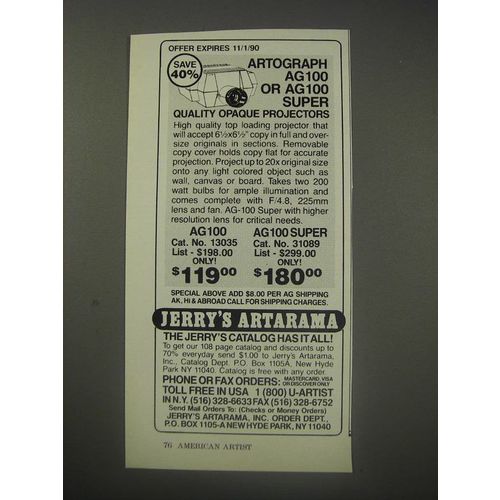 1990 Jerry's Artarama Ad - Artograph AG100 or AG100 Super