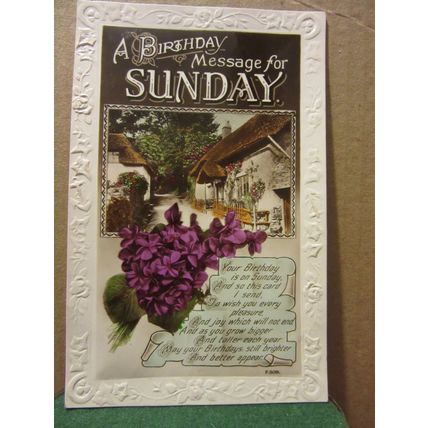 SUNDAY BIRTHDAY .. used vintage postcard RP cottages #