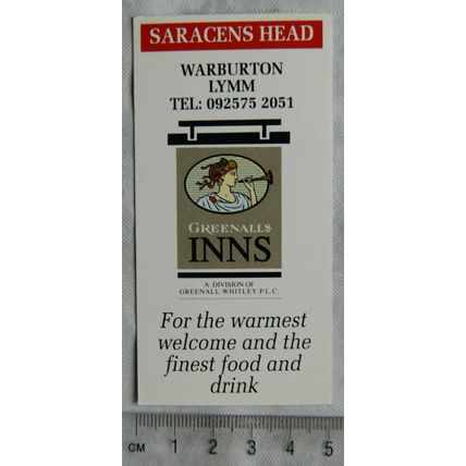 1989 information card Saracens Head, Warburton, Lymm + Geenalls Inns