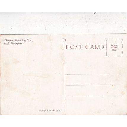 Chinese Swimming Club Pool Singapore Postcard unused creased