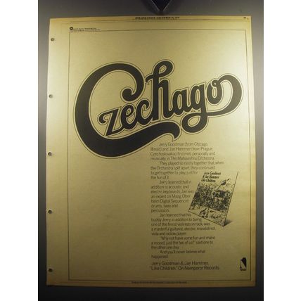 1974 Jerry Goodman & Jan Hammer Like Children Album Ad - Czechago