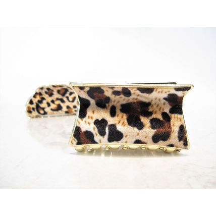 Leopard print animal print gold acrylic and fabric hair claw clamp clip