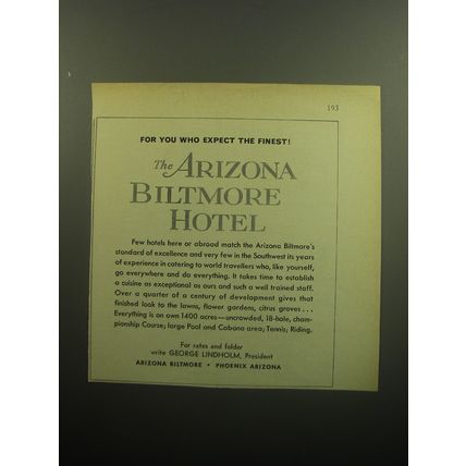 1958 Arizona Biltmore Hotel Ad - For you who expect the finest!