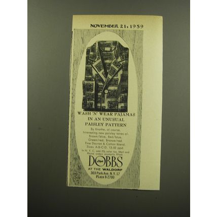1959 Dobbs Fashion Ad - Wash 'n' wear pajamas in an unusual paisley pattern
