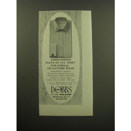1959 Dobbs Fashion Ad - Embroidered Fleur de Lys shirt for formal or daytime